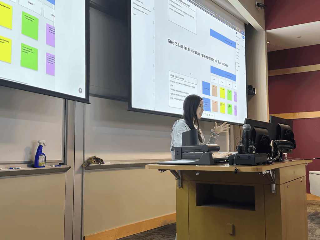 Ashley presenting a product design workshop as a DPD teaching assistant