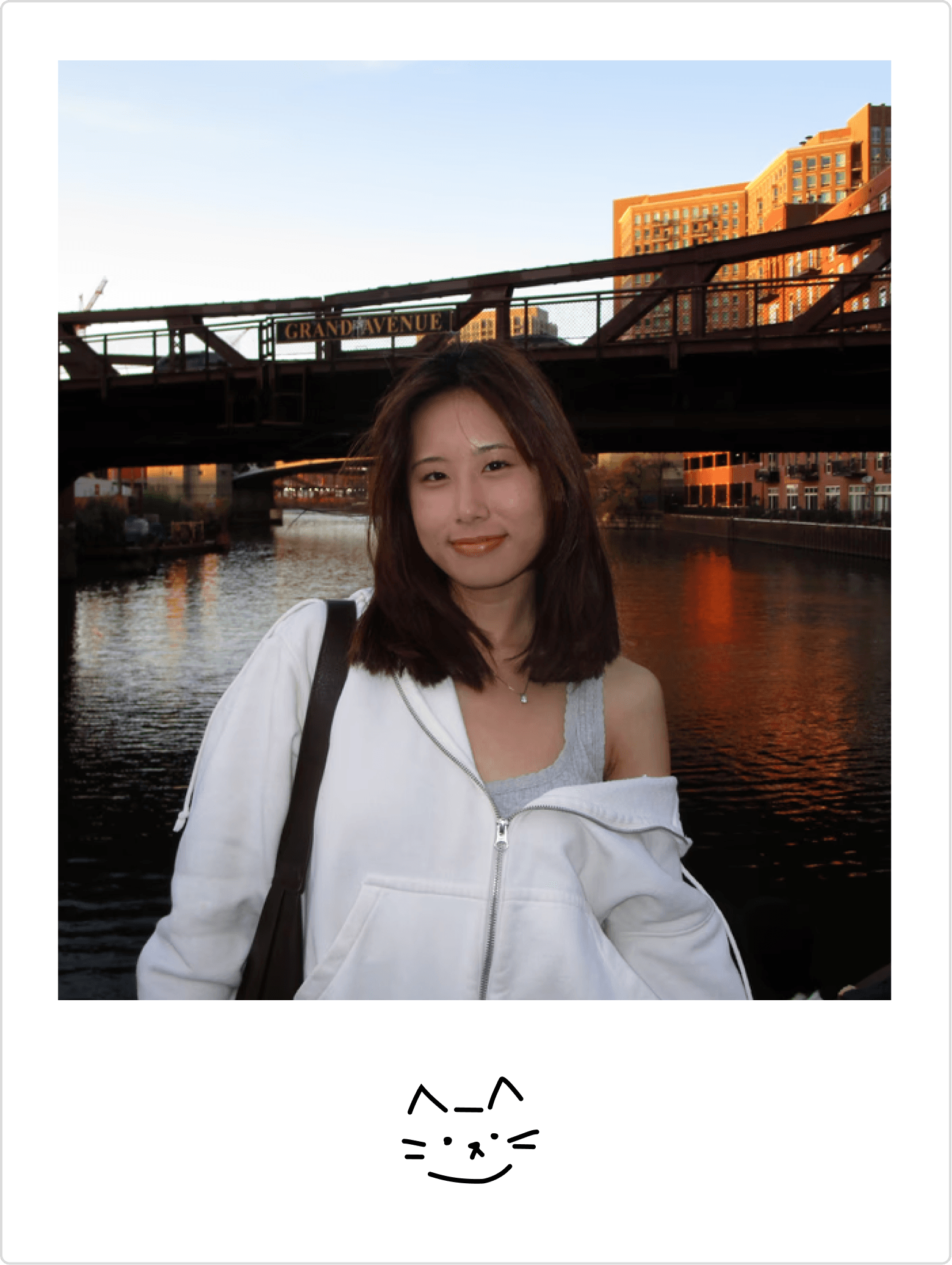 Polaroid-style portrait of Ashley by the Chicago River