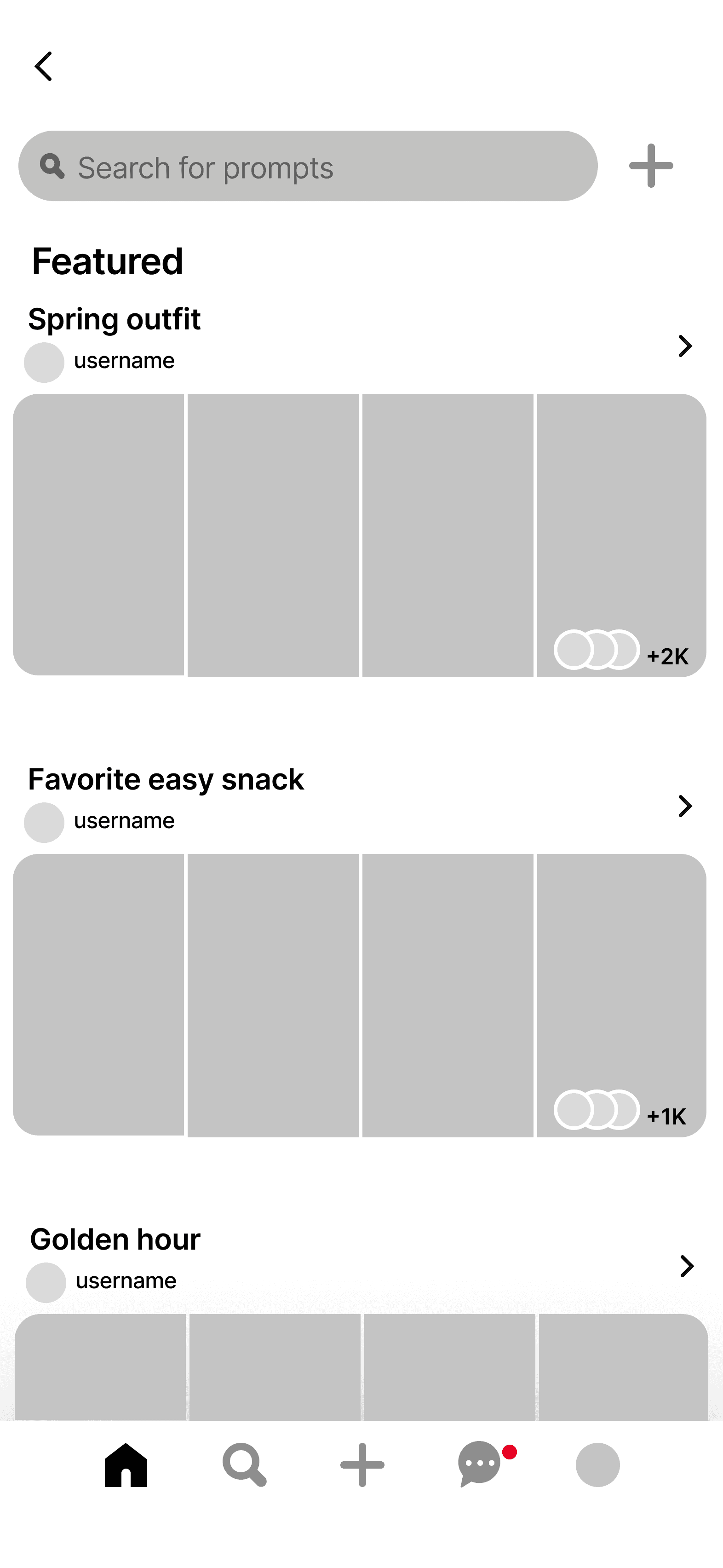 Before: an open search bar prompting users to search for or create their own prompt, with no single featured prompt